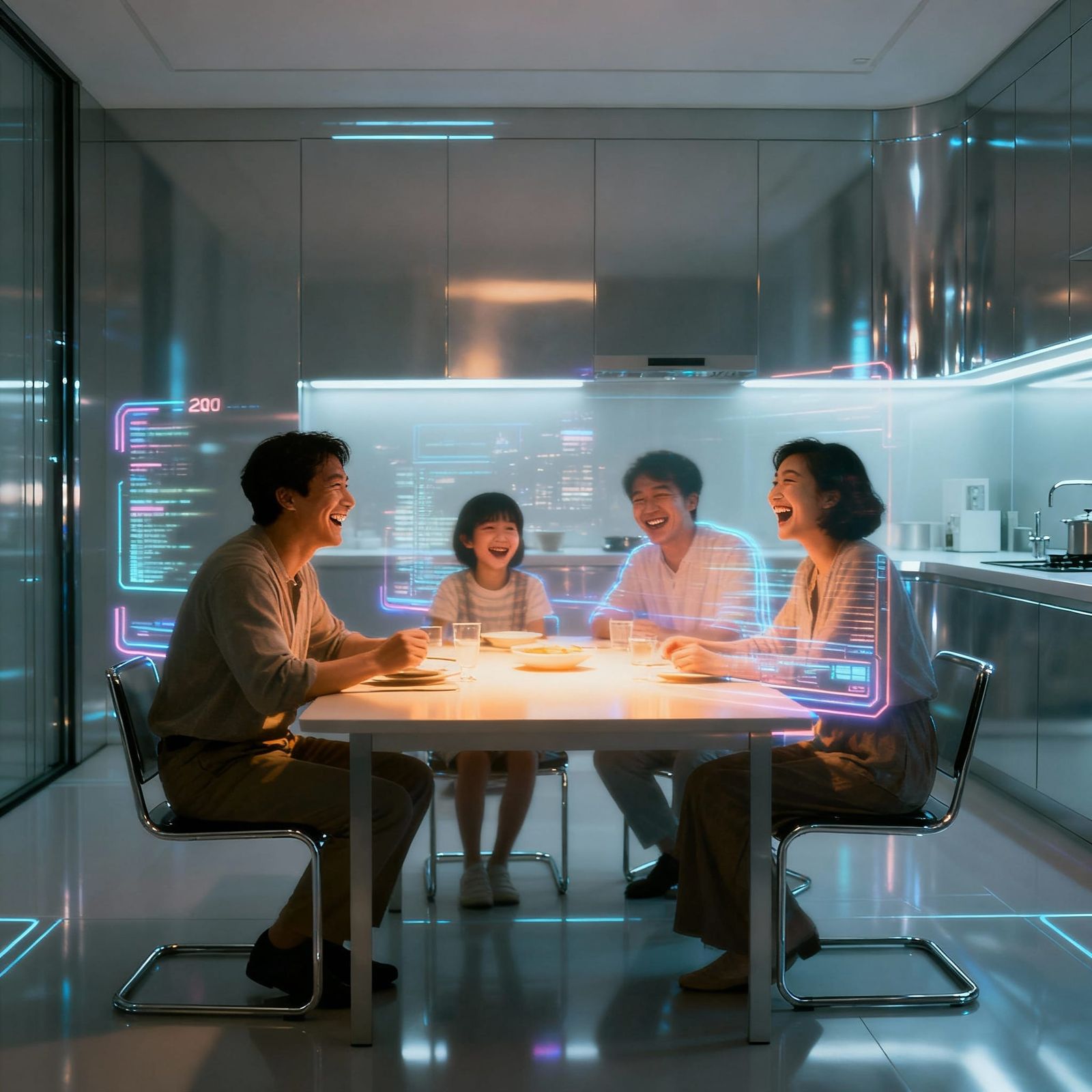 Holographic Family Dinner in Future Neo-Tokyo