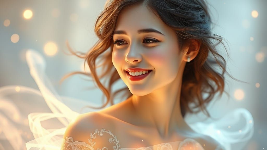 Ethereal Woman Radiates Peaceful Aura in Dreamlike Environme...