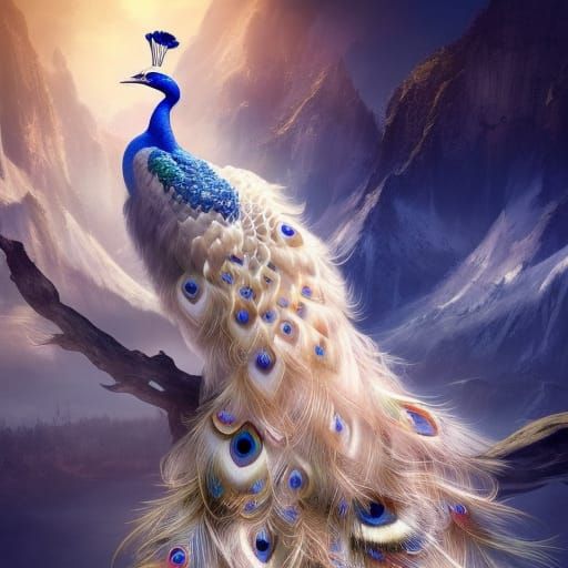 Regal White Chibi Peacock Digital Painting