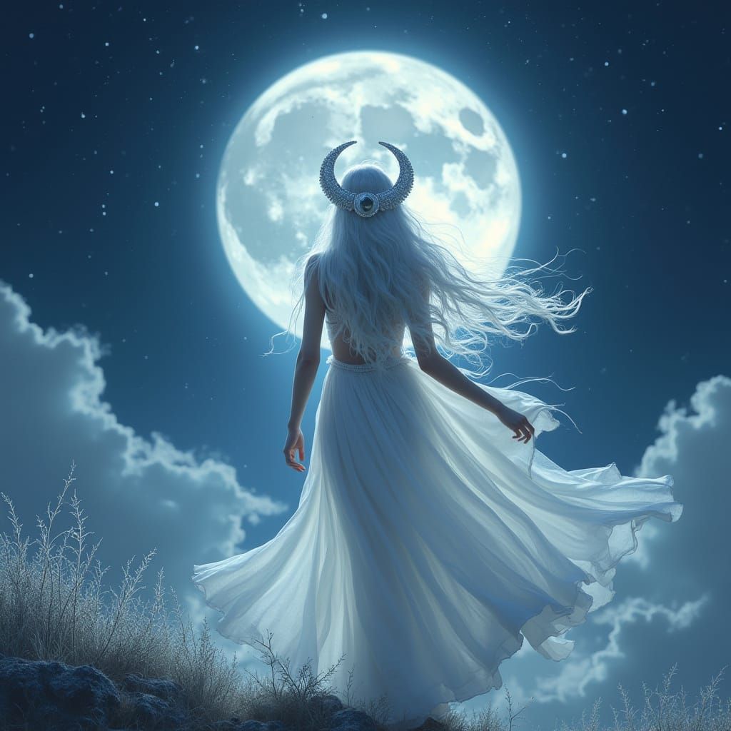 Goddess of the Moon in a Celestial Landscape