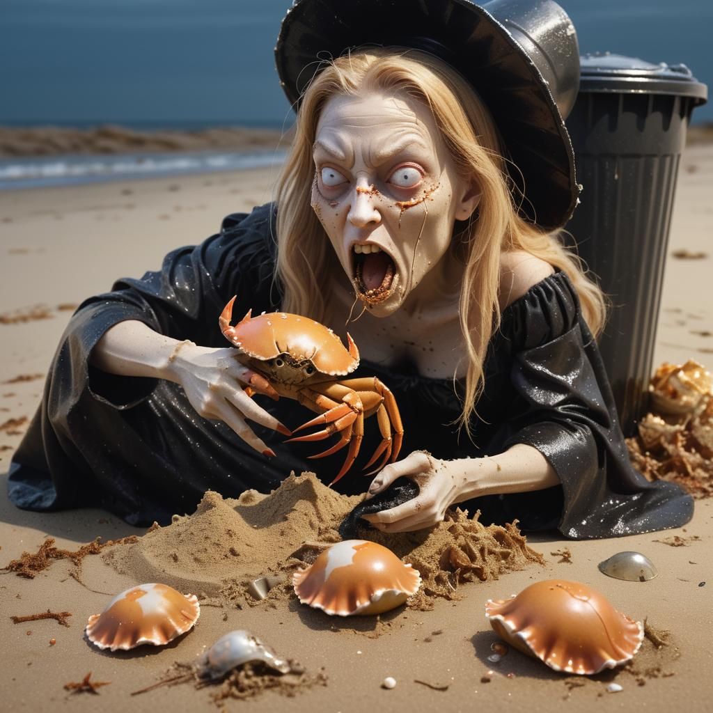 Surreal Sand Witch Eats Crab in Photorealistic Style