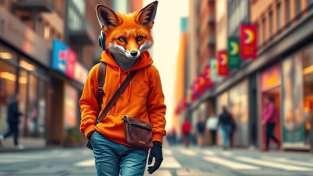 Confident Fox Strolls City Streets in Vibrant Urban Style