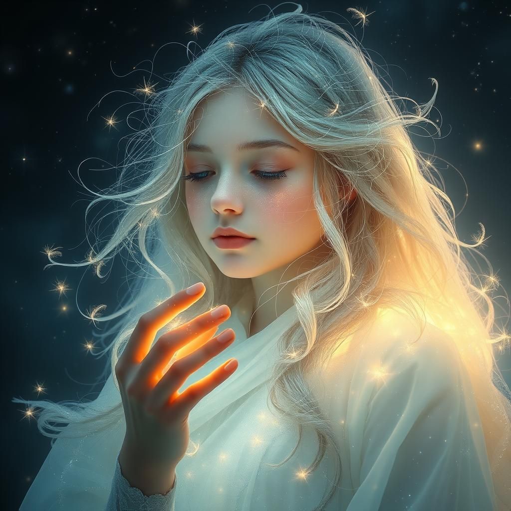 Ethereal Being in Starry Landscape