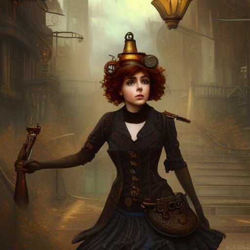 Steampunk Gothic Detective in Detailed Matte Painting