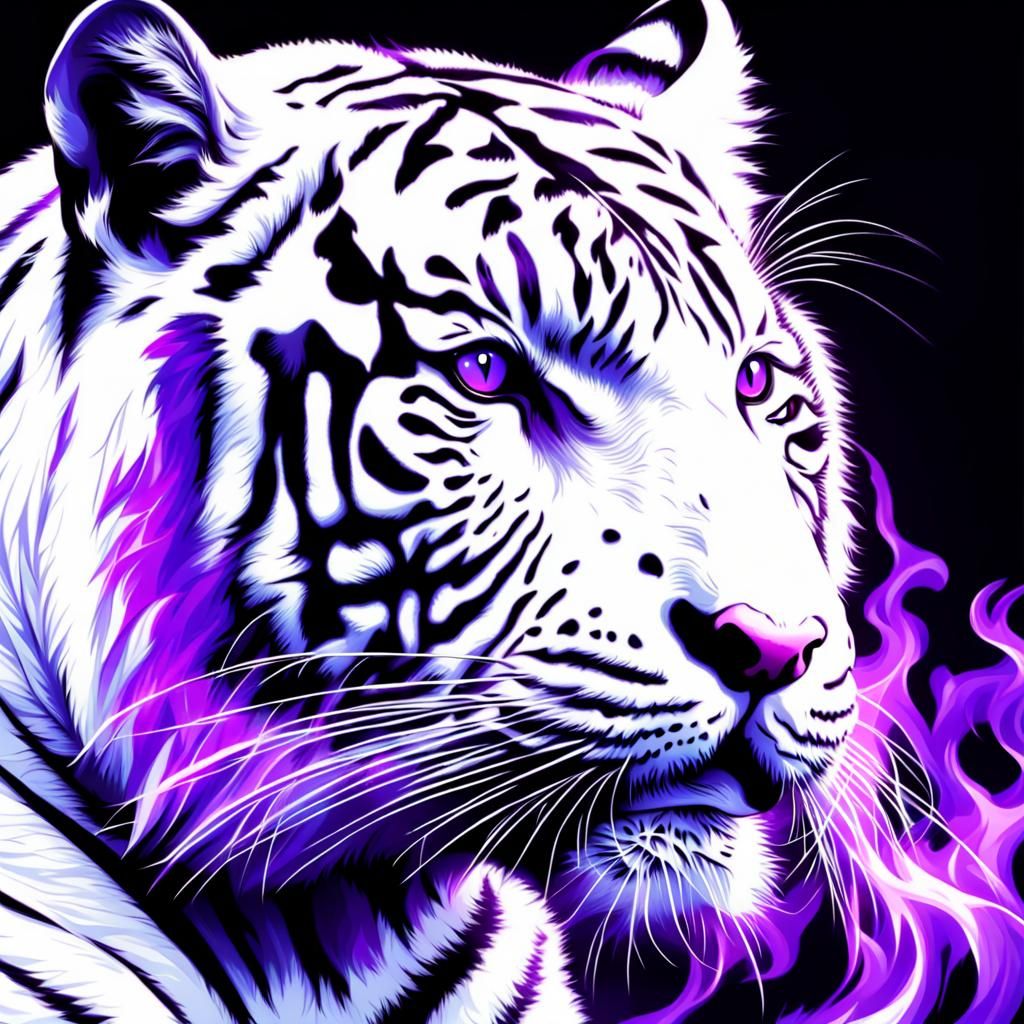 White Tiger Ablaze with Violet Flames