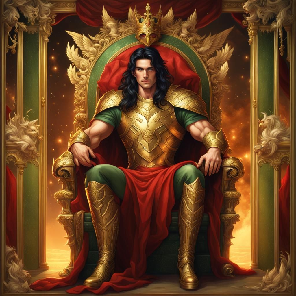 Handsome Man on Gilded Throne with Magic Balance