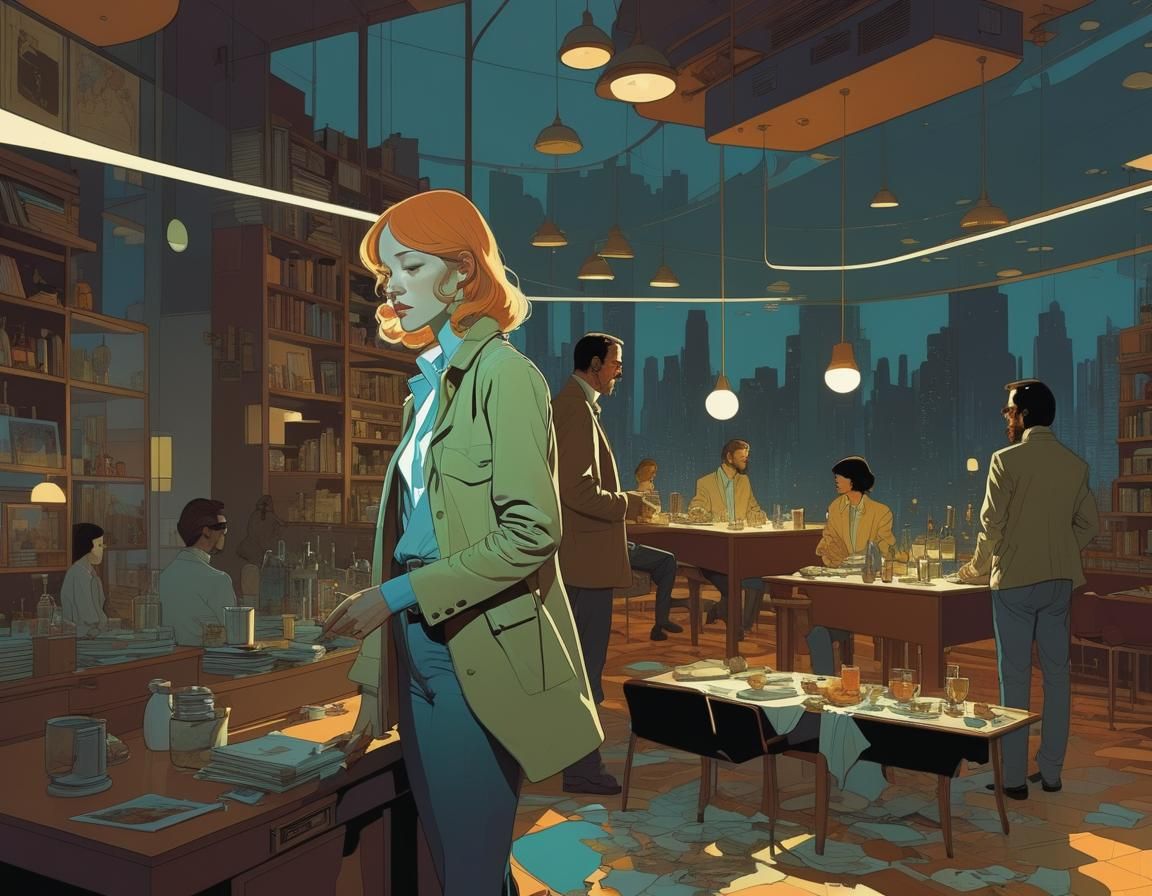 flat illustration style, in the iconic, minimalist illustrative style of  Tomer Hanuka, Dániel Taylor, Moebius :: fantas...