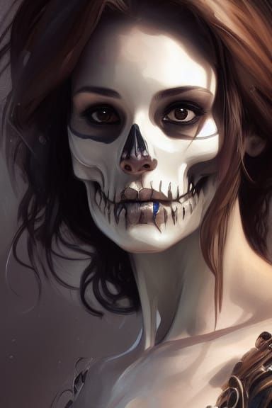 Gorgeous Skeleton Woman Portrait in Art Nouveau Style