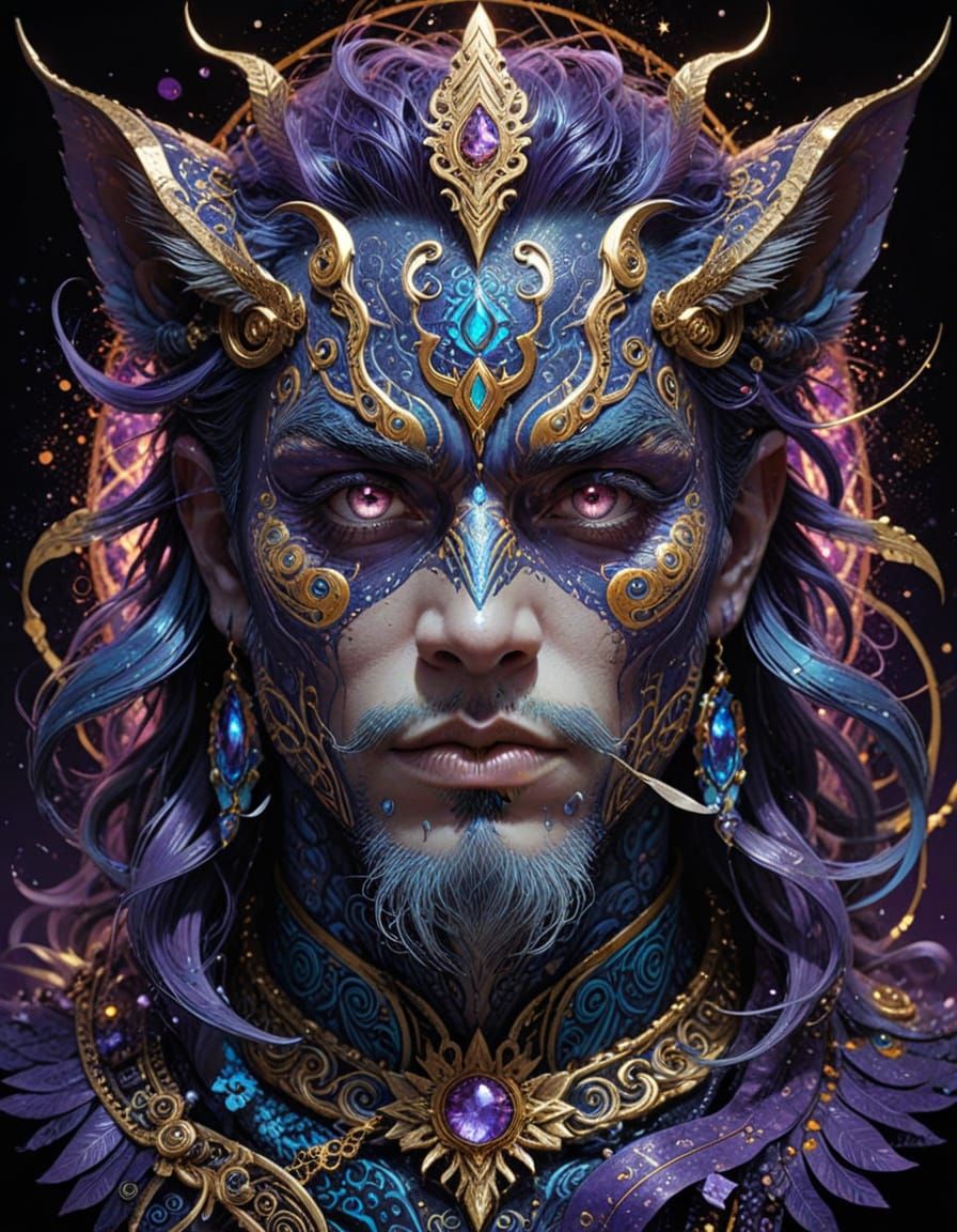 Ethereal Fantasy Hybrid in Golden Pointillism Style