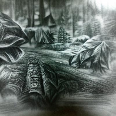 Detailed Charcoal Drawing of a Forest