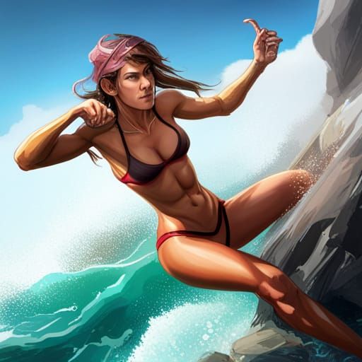 Bikini Freeclimber Portrait in Hyperdetailed Digital Art