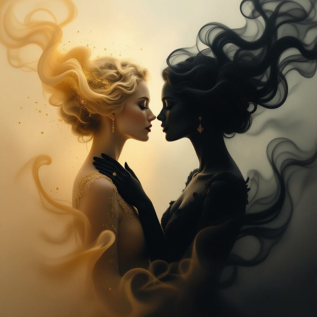 Golden Dust and Shadow Mist Embrace: A Romantic Vision