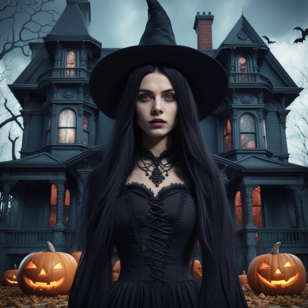 Halloween Witch by Haunted House, Detailed Matte Painting