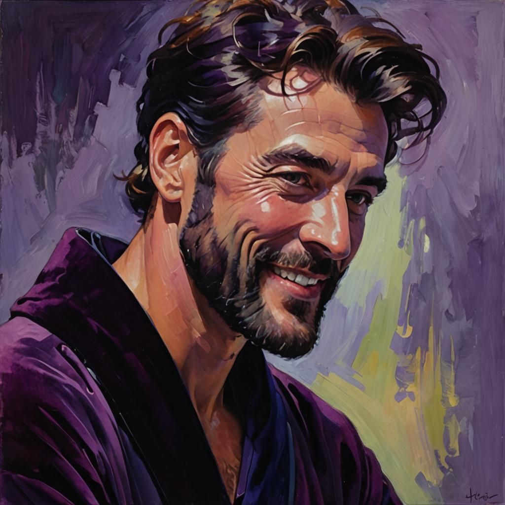 Joyful Man in Purple Robe, Impressionist Oil Painting