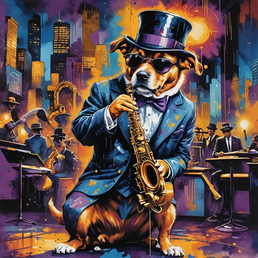 Dog Jazz Musician in Graffiti Art Style