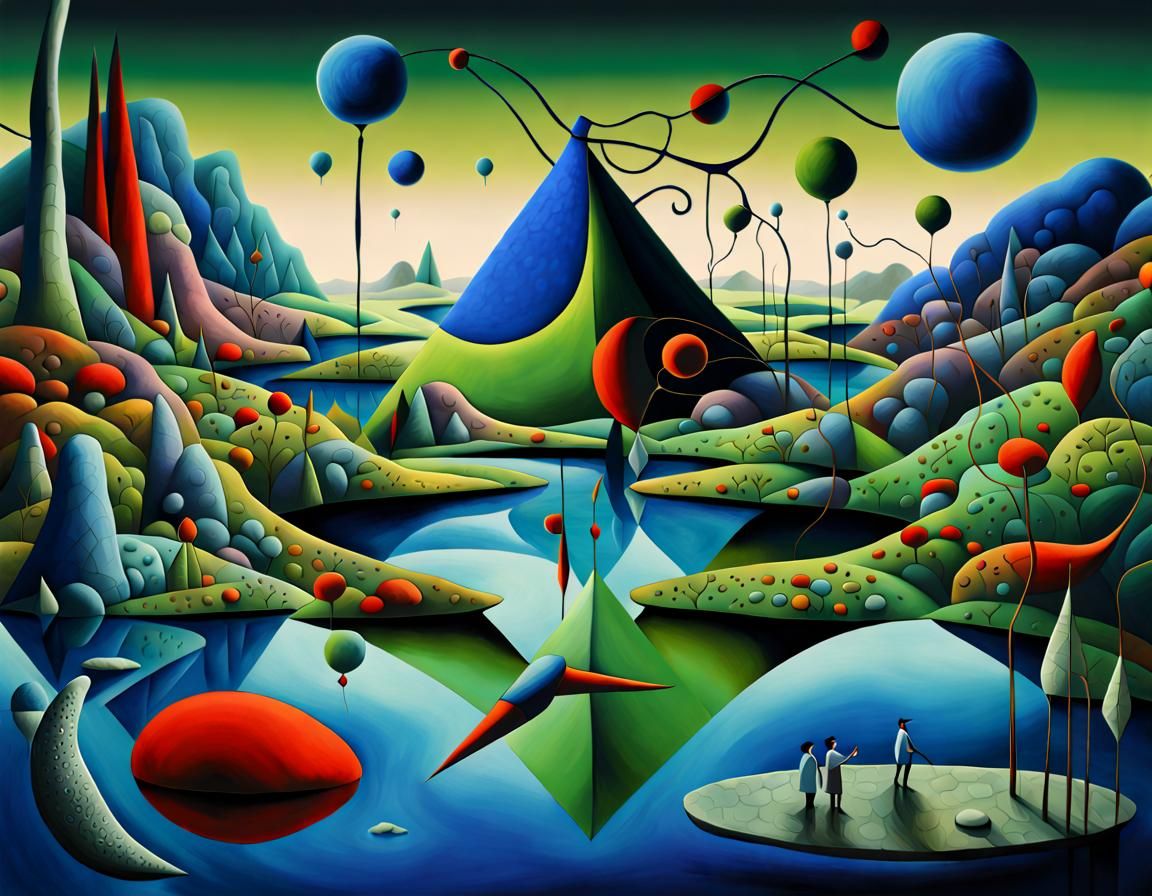 Surreal Creatures in a Cubist Landscape