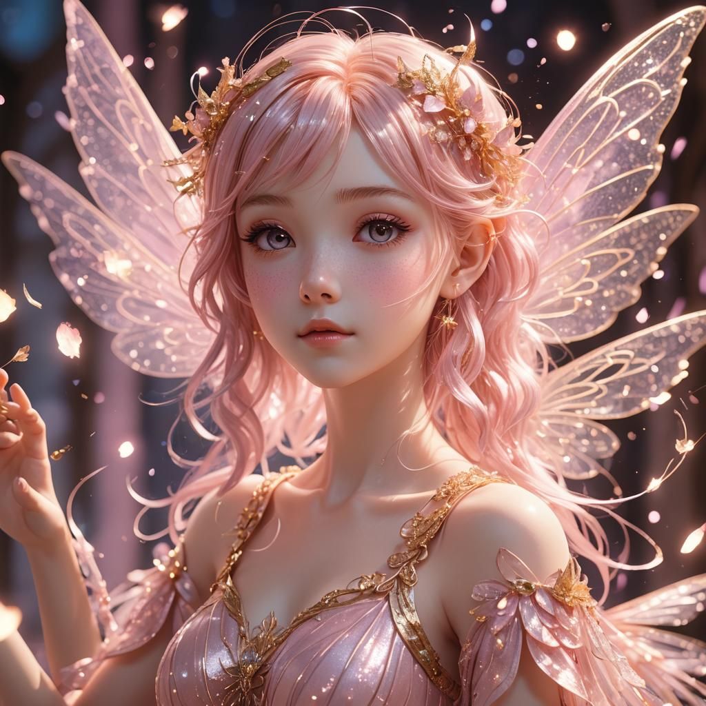 Pink Fairy Spreading Magic in 3D Anime Style
