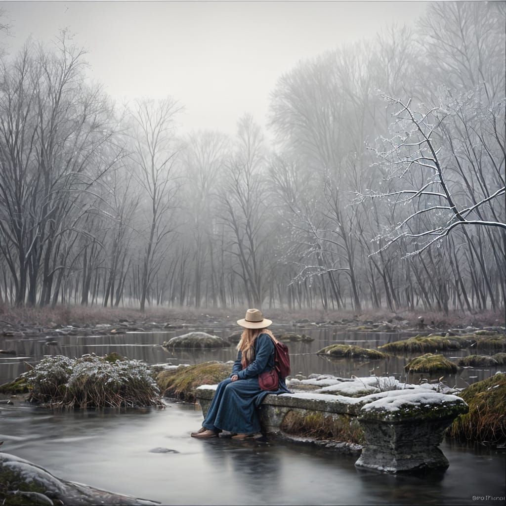 Winter's Endless Hold, a Futuristic Landscape with Blooming...