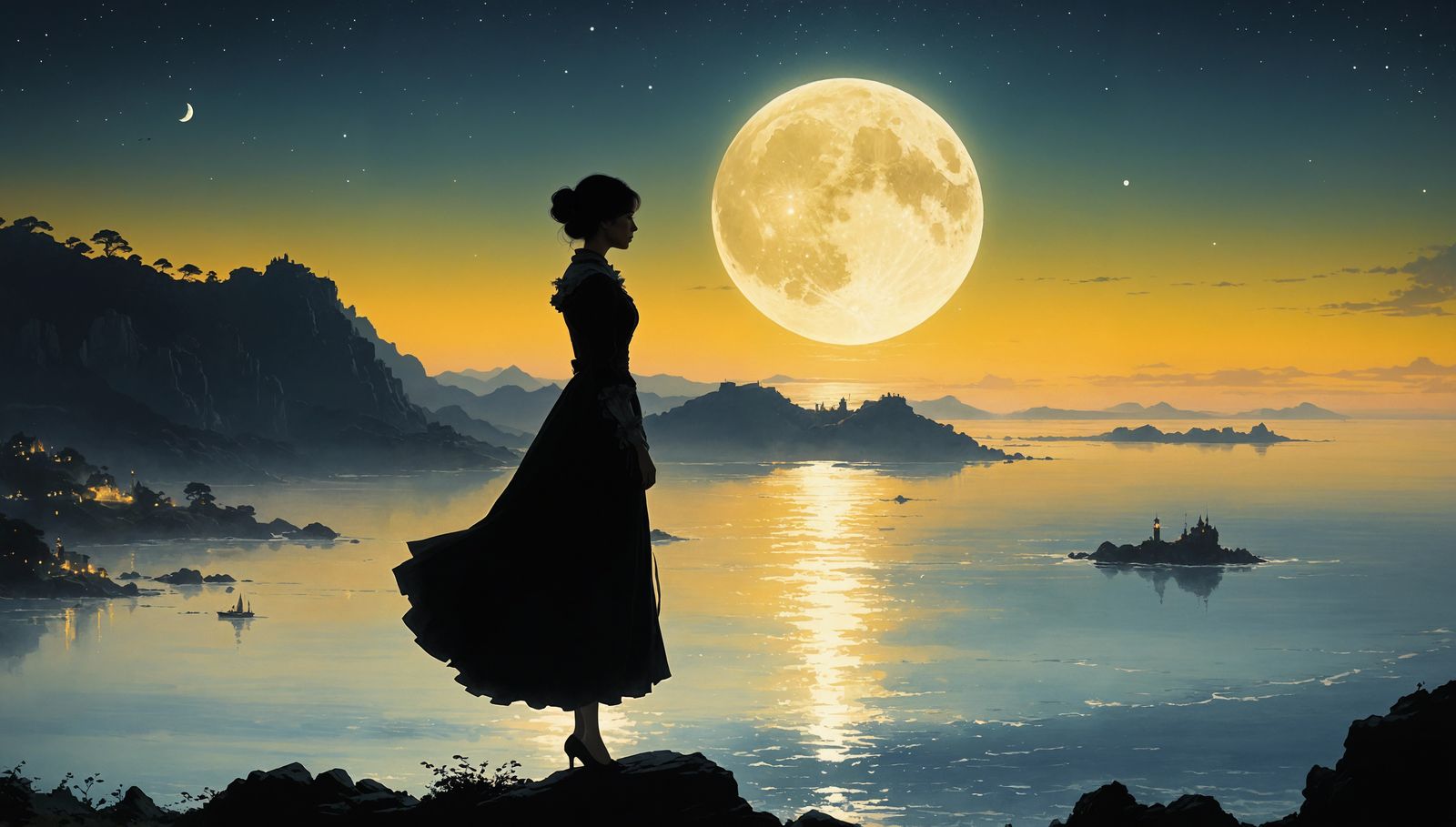 Dreamy Seaside Silhouette in Ghibli Style