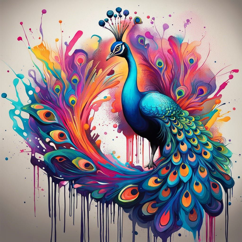 Colorful Graffiti Peacock in Street Art Style