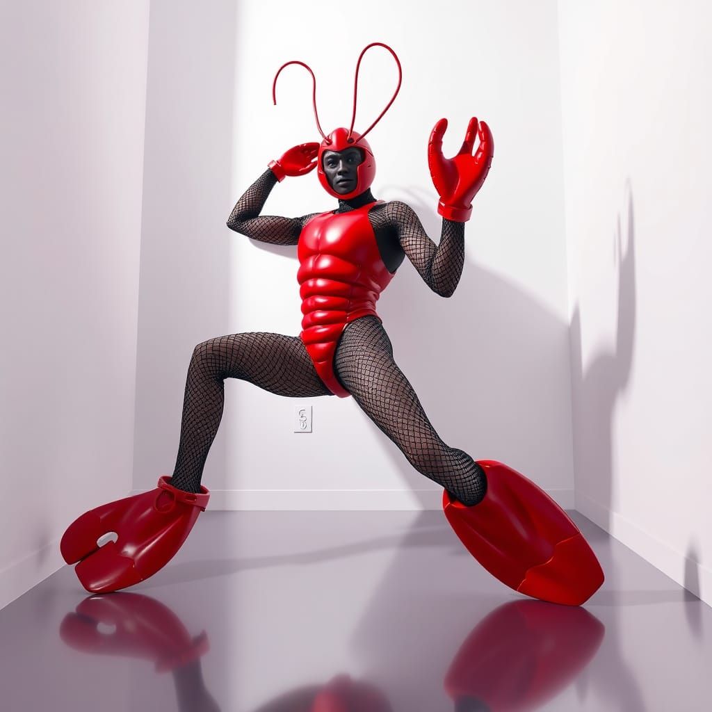 Man as Lobster in Hyperrealistic Digital Illustration