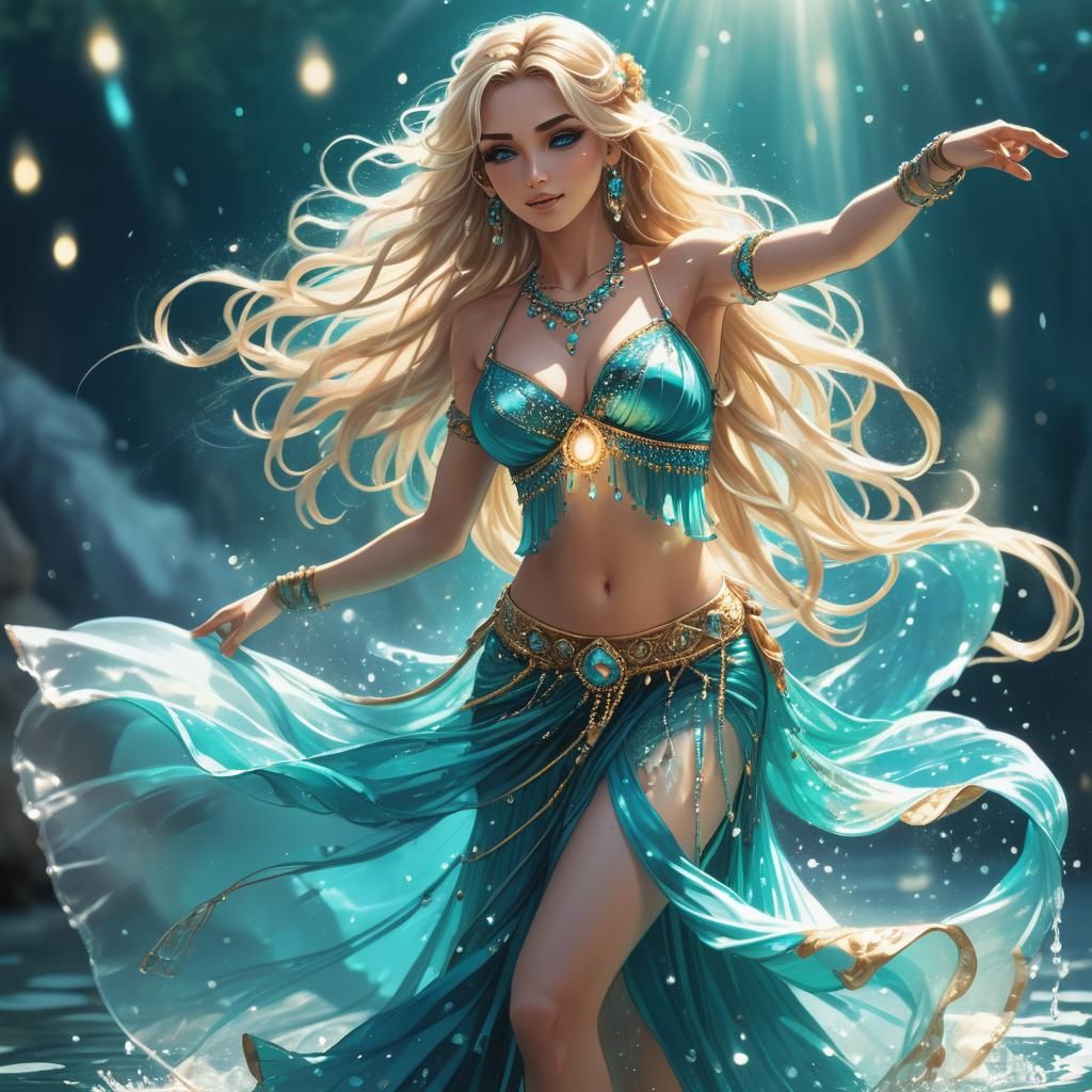 Gypsy Woman Dancing on Water in Anime Style