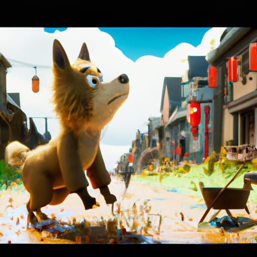 Funny Dog in Studio Ghibli Anime Style