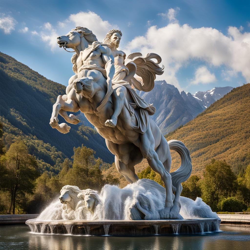 Noble Man Sculpture Amidst Majestic Landscape