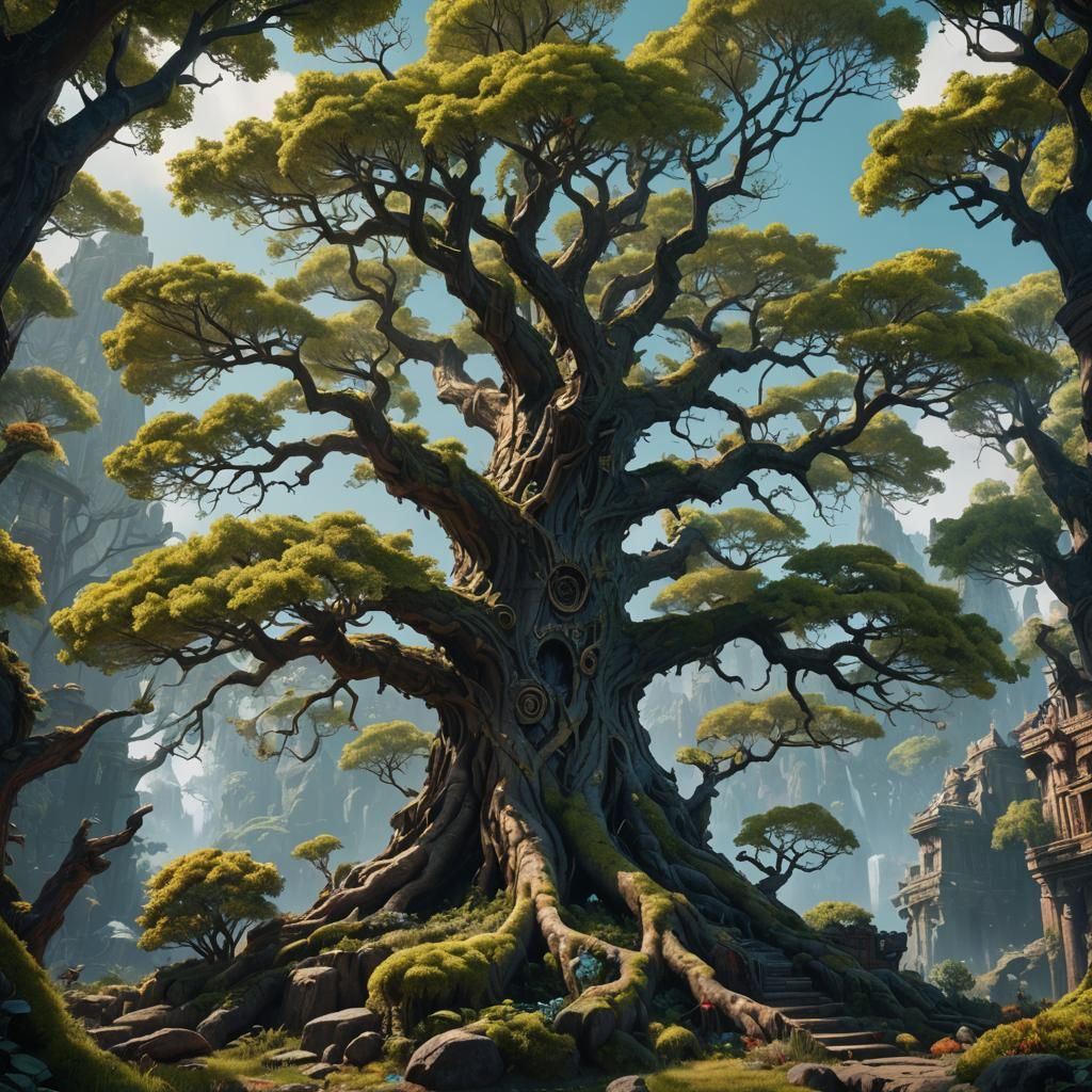 Fantastical Tree in Detailed Matte Painting Style
