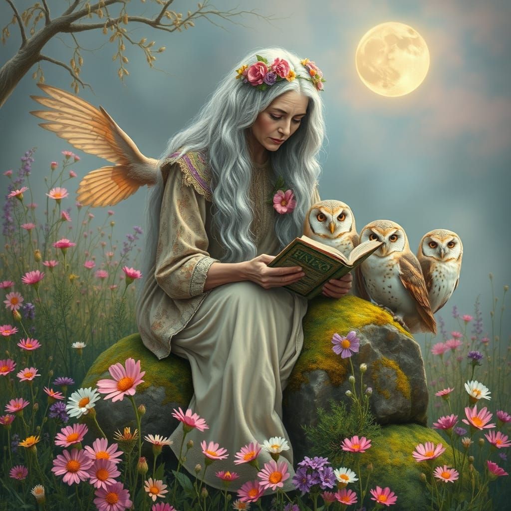 Mystical Wildflower Meadow Scene in Art Nouveau Style