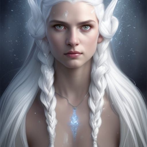 Icy Snow Elf Portrait in Digital Art Style