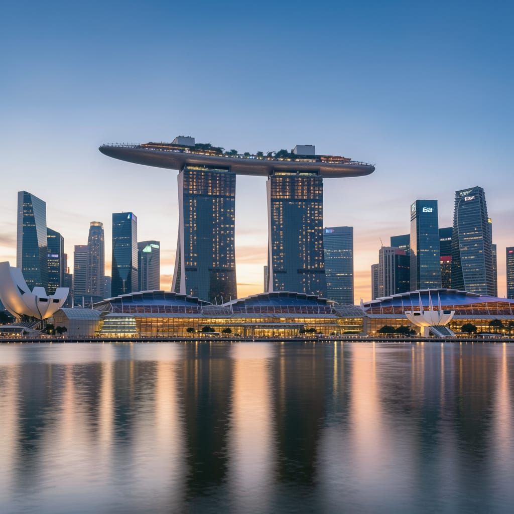 Singapore Skyline with Marina Bay Sands at Evening