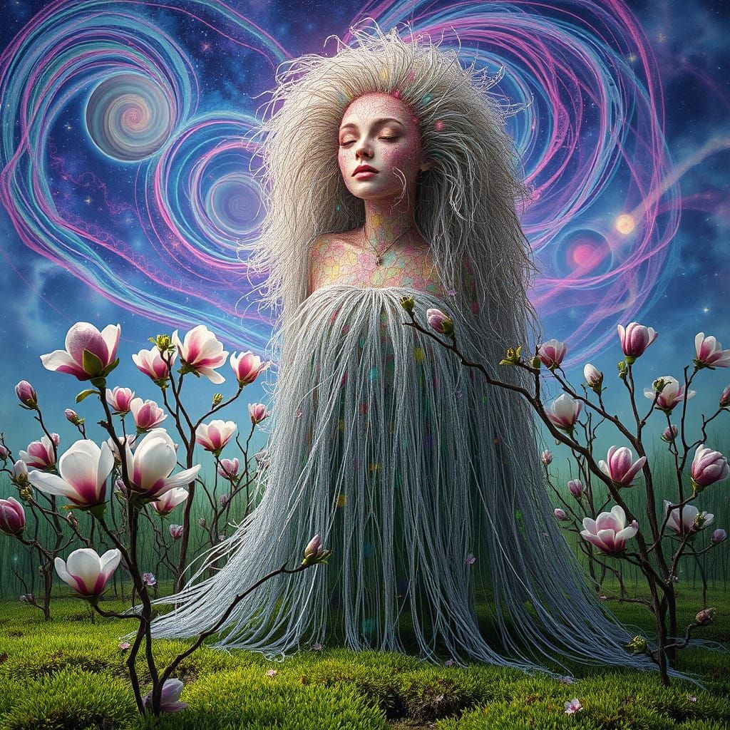 Ephemeral Eco-Art Portrait of Woman Made of Strings