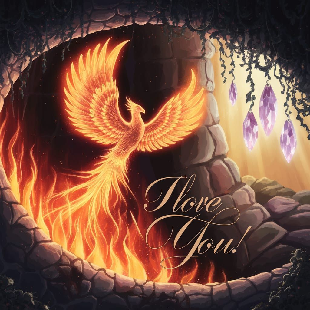 Ethereal Phoenix Rises in Vibrant Fantasy Mural