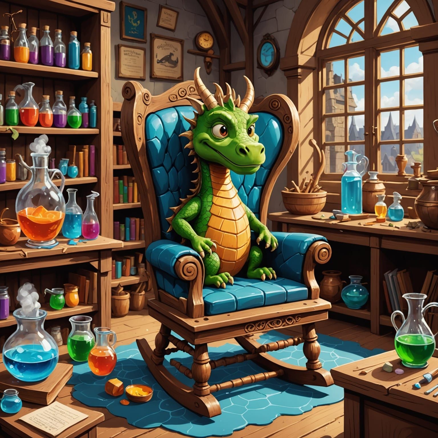 Dragon Rocking Chair in Hogwarts, Children's Book Style