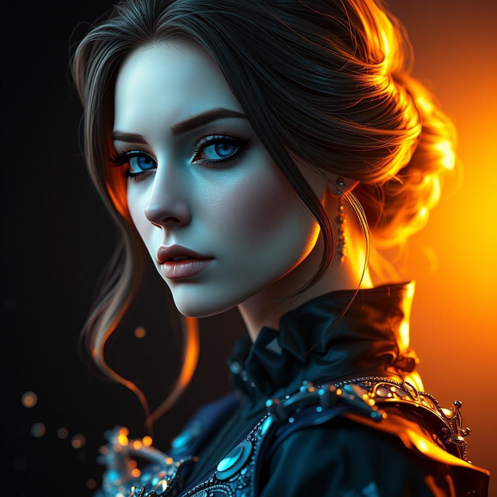 Elegant Woman in Glass Skin on a Black Background