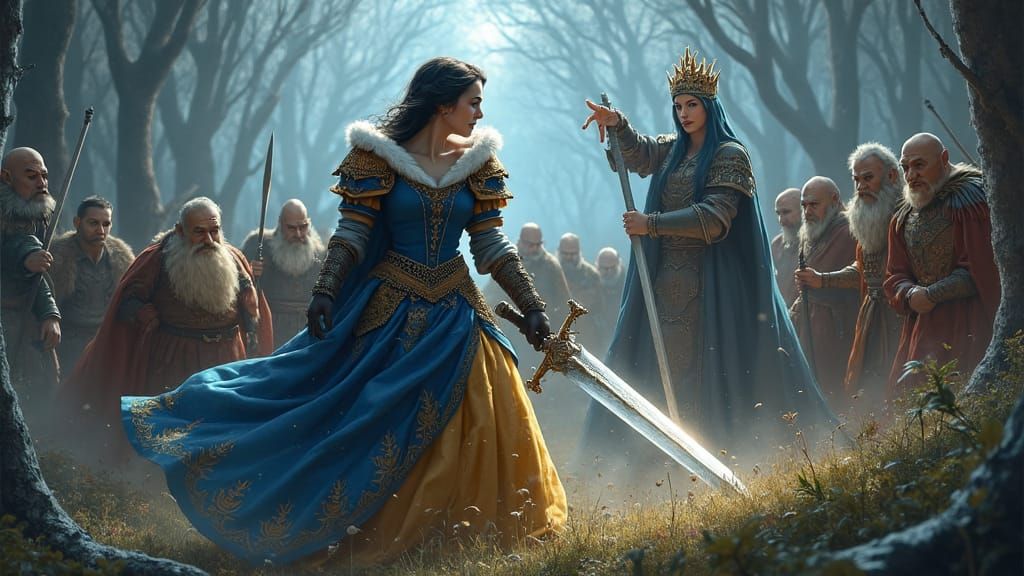 Snow White Leads Dwarves in Epic Fantasy Battle