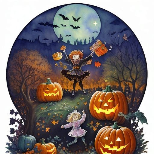 Children Celebrate Halloween in Enchanted Forest with Fallin...