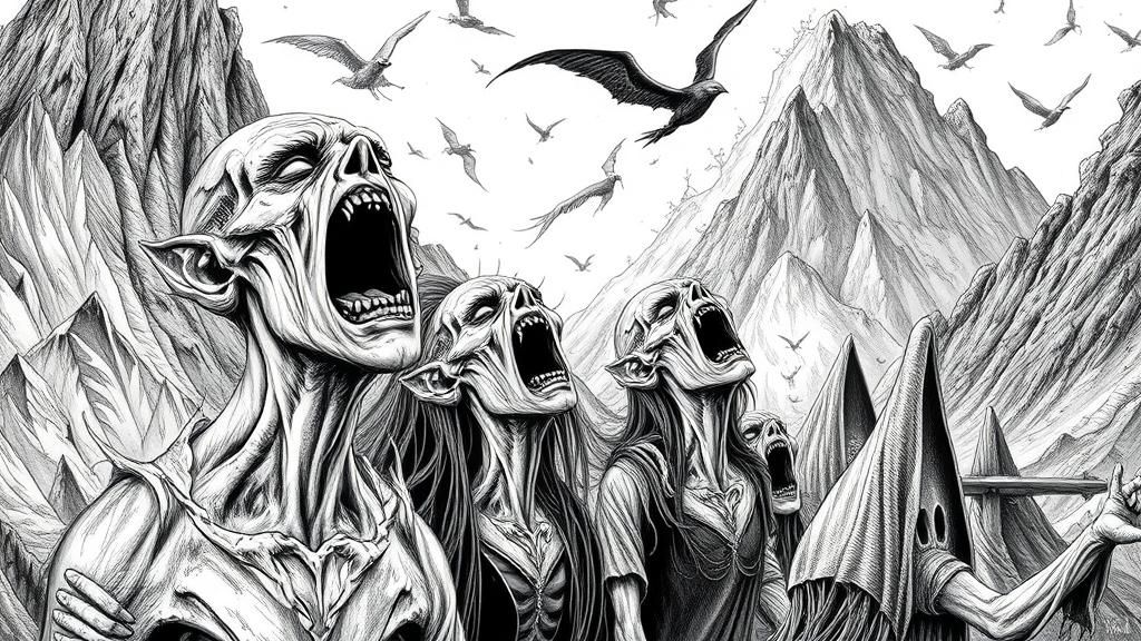 Banshee Family Portrait in Gothic Line Art