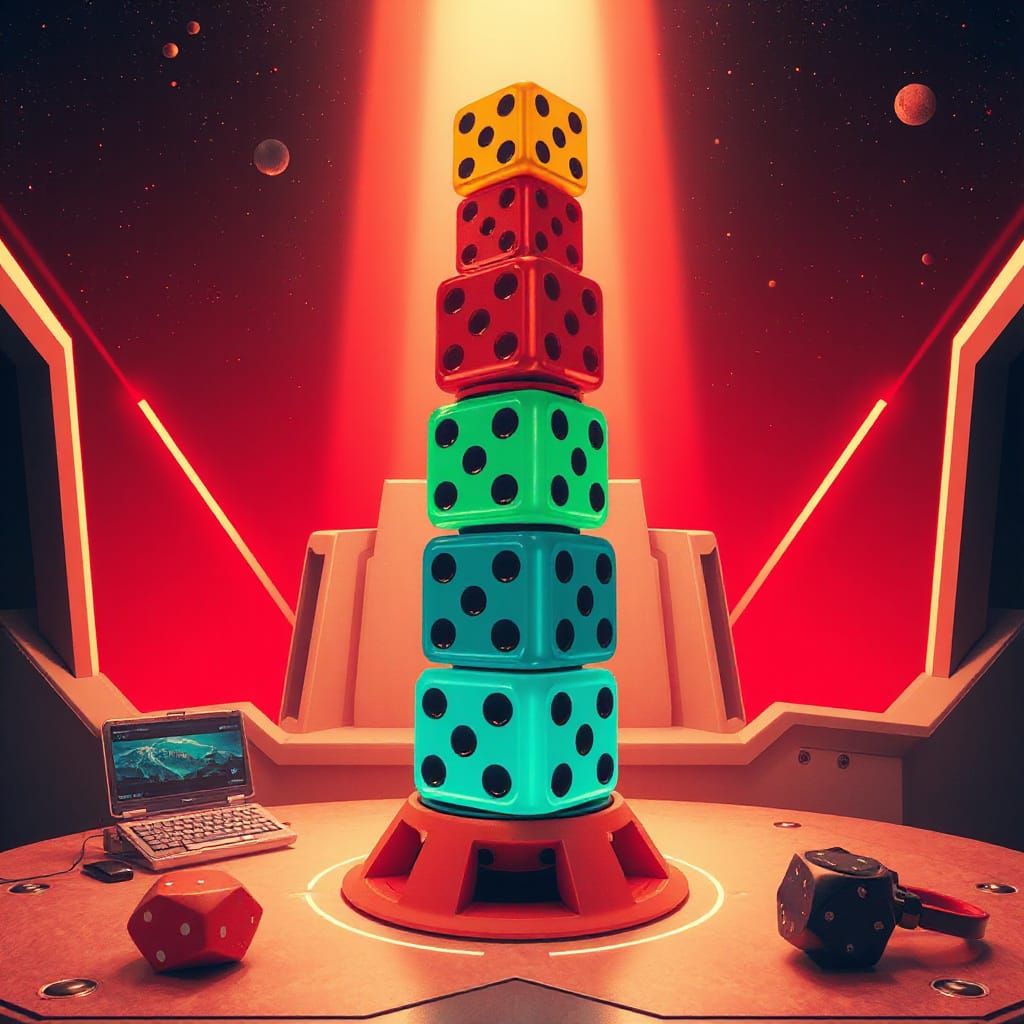 Retro-Futuristic Tiefling Assembling Dice Tower