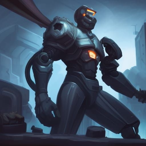 Cyberpunk Superhero Robot in Mythological Fantasy