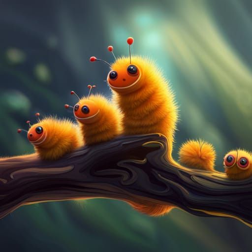 Cute Fuzzy Caterpillars in Detailed Matte Painting