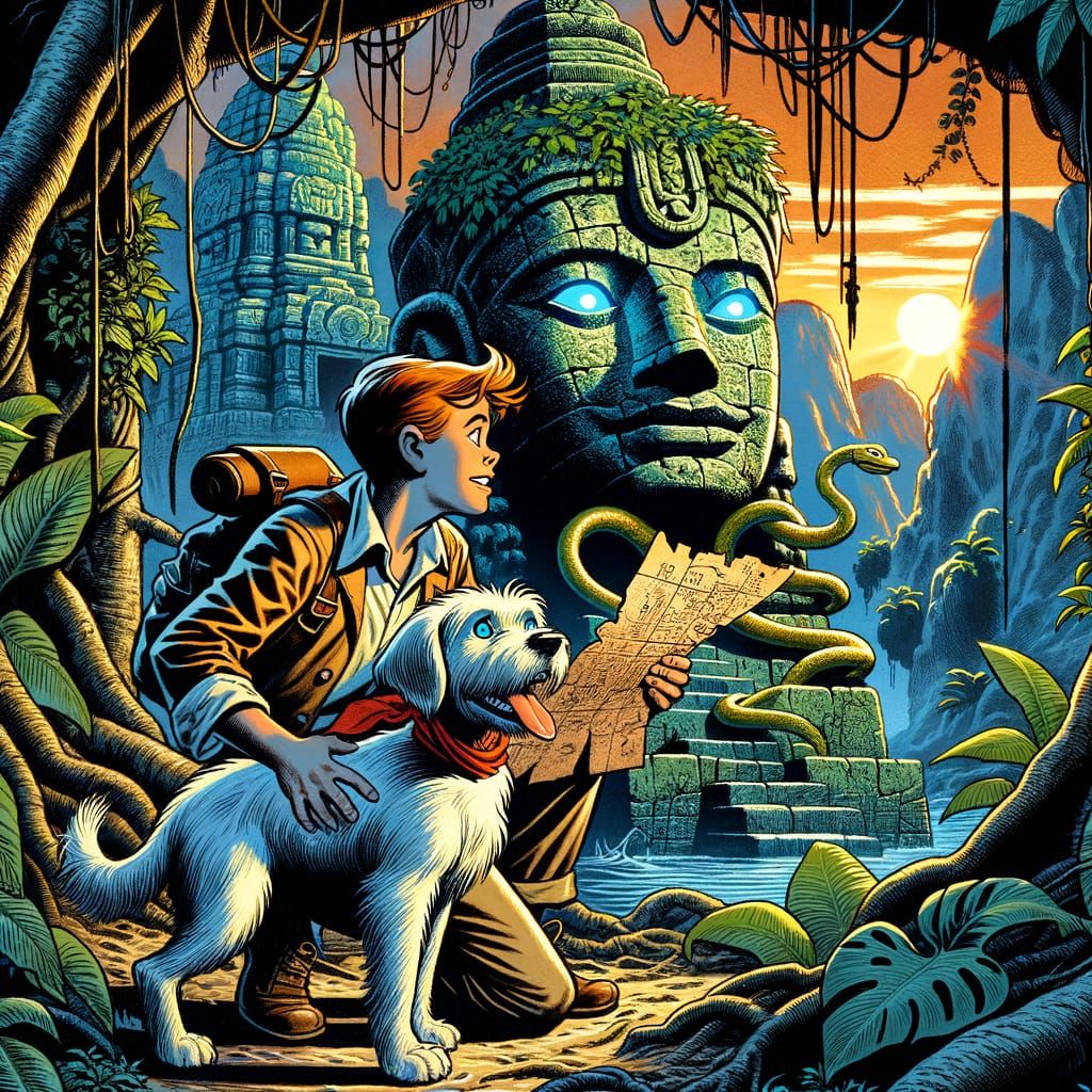 Tintin and Snowy Discovering Angkor Wat, Ligne Claire Comic