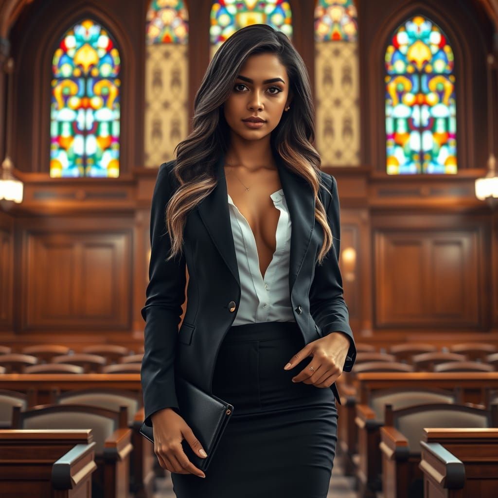 Confident Advocate in Ornate Courtroom