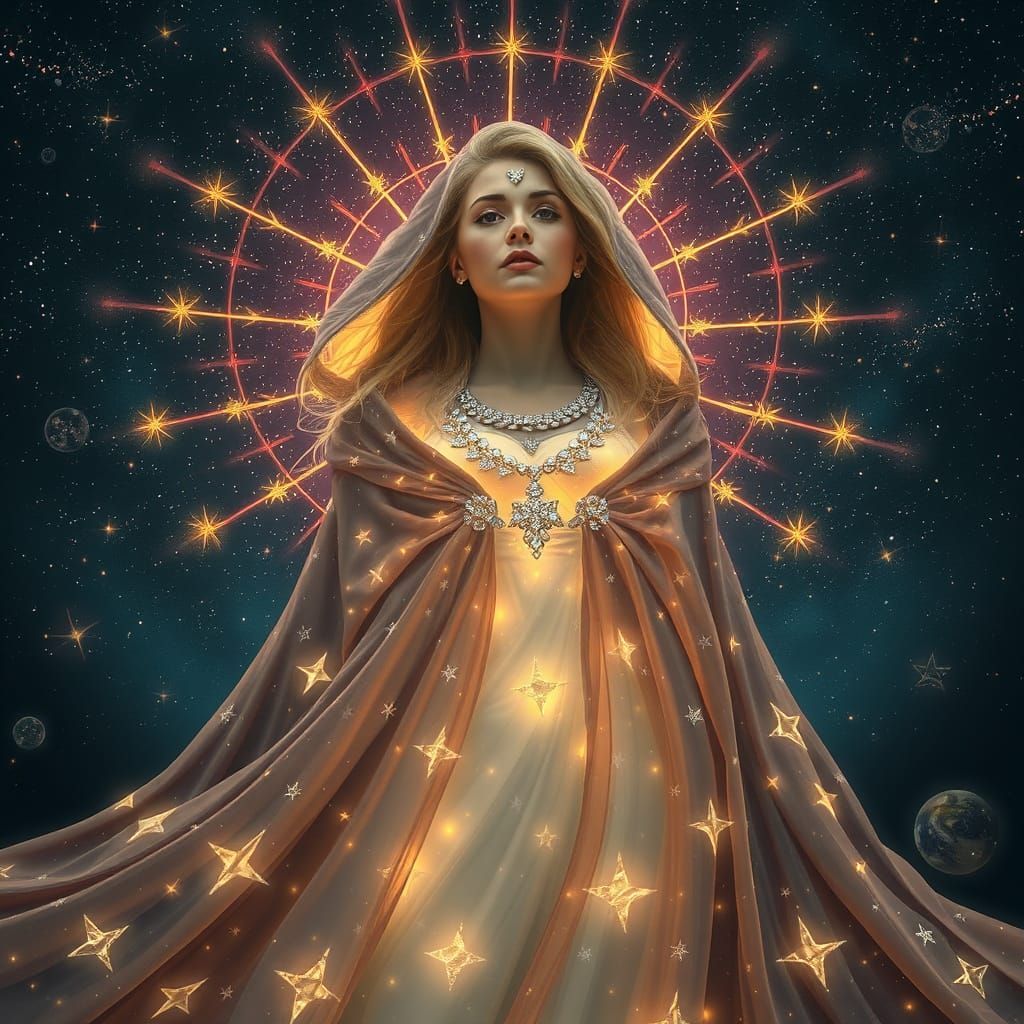 Ethereal Woman in Starry Cloak Digital Art