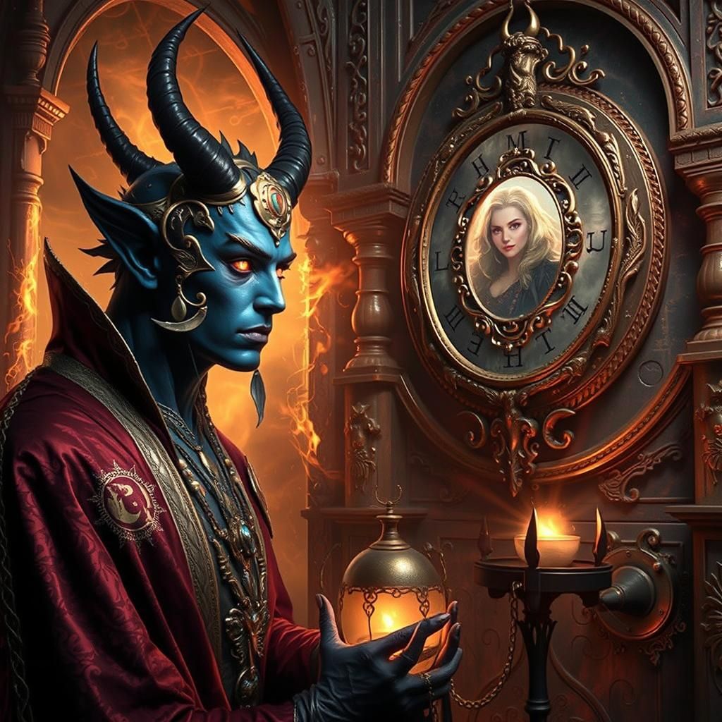 Majestic Demon Gazing into Mystical Mirror