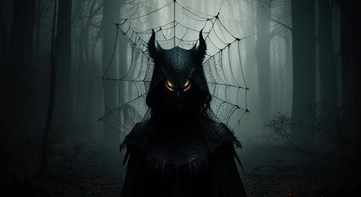 Luminescent Spiderweb in Dark Fantasy Oil Painting