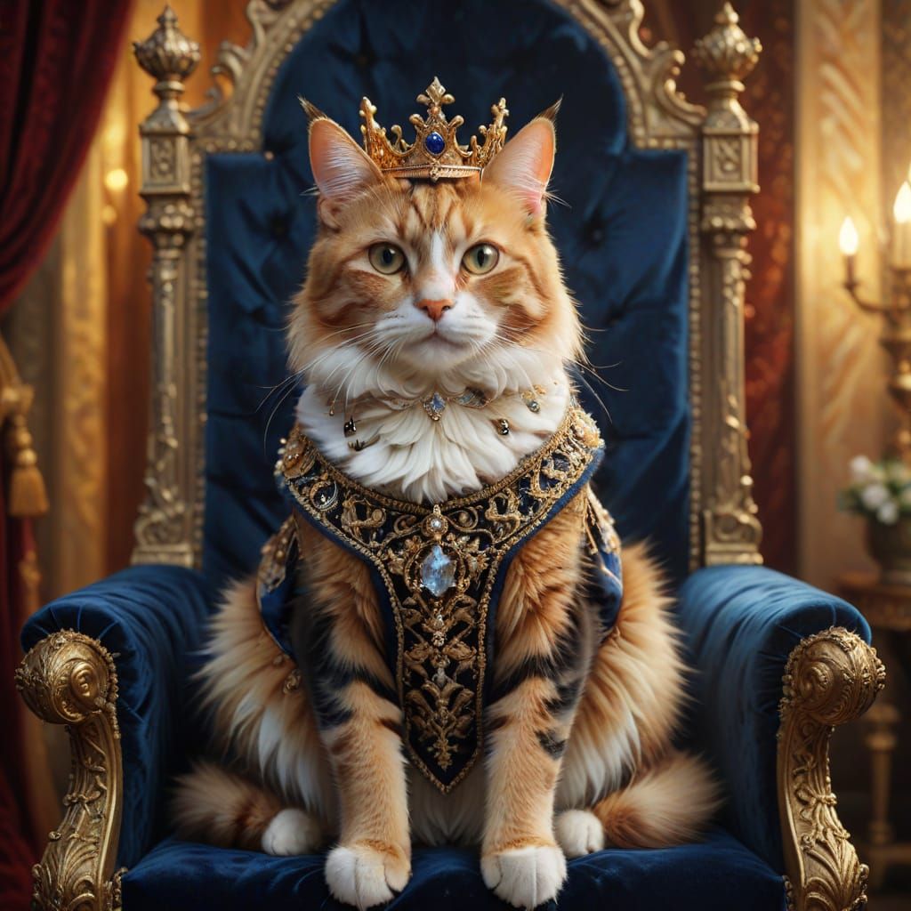 Whimsical Calico Cat in Royal Regalia