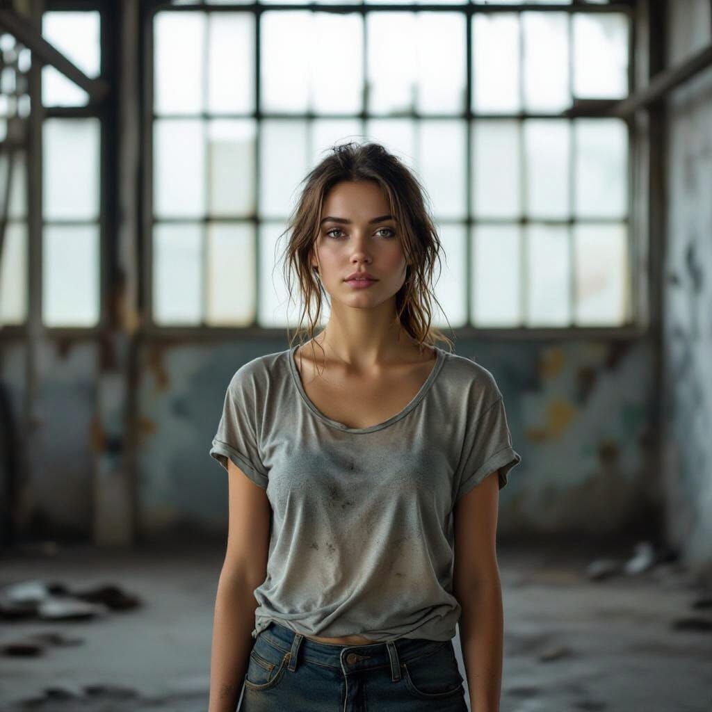 Grunge Factory Worker in Dusty Industrial Hall