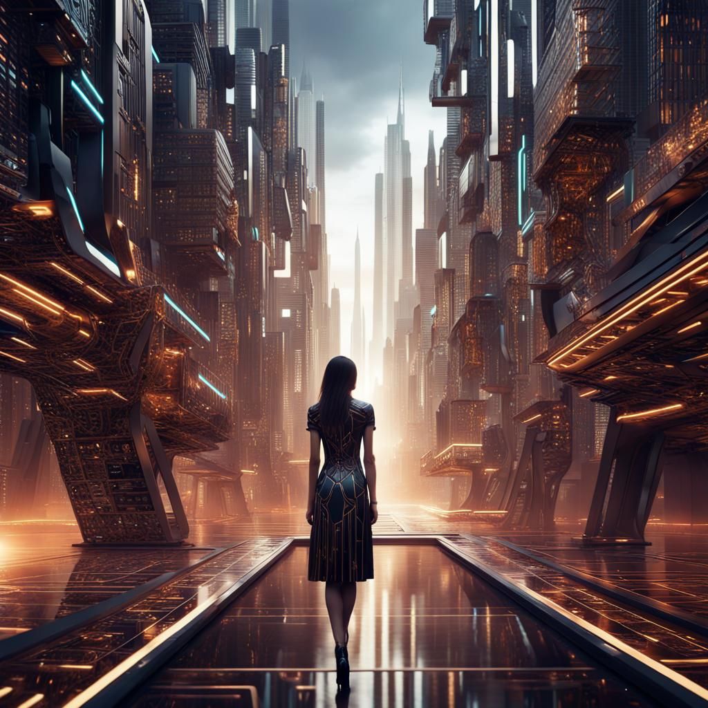 AI Company Symbol: Circuit Board in Futuristic Cityscape